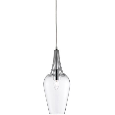 Plafond Lampe à suspendre Lampe chromée Verre clair Forme de poire Salon Salle à manger Chambre (1/3)