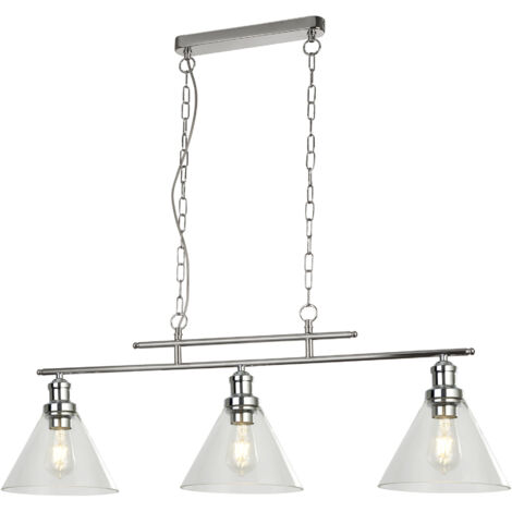 Suspension 3 flammes Pyramid chrome, abat-jour en verre clair chrome / clair transparent (1/4)