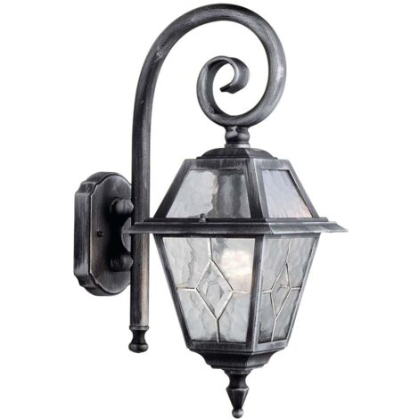Gênes, support mural extérieur à 1 flamme, argent noir, verre au plomb transparent, dimmable transparent (1/3)