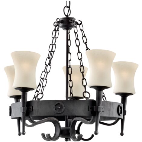 Searchlight Cartwheel - Plafonnier à 5 bras multiples noir, Scavo Glass Five, E27 (1/4)