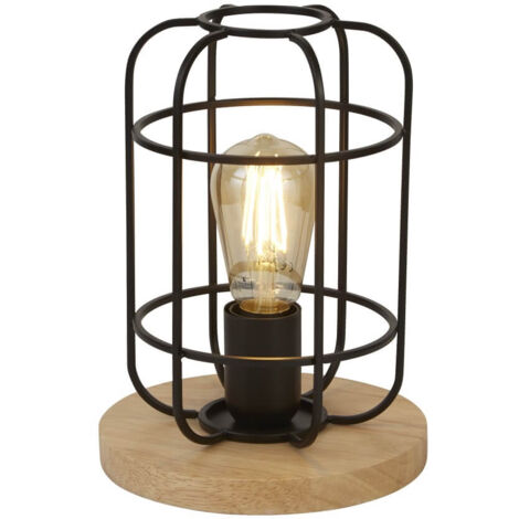 Vision Lampe de table Cage, noir mat et bois (1/3)