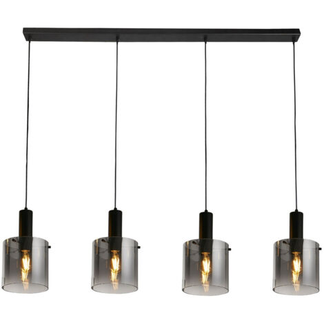 Searchlight Sweden Luminaire suspendu à 4 barres noires, verre ombré fumé (1/4)