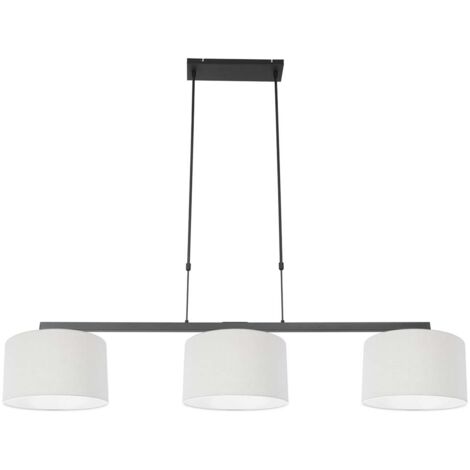Lampe suspendue noire Stang avec des nuances de lin blanc - 3461ZW (1/5)