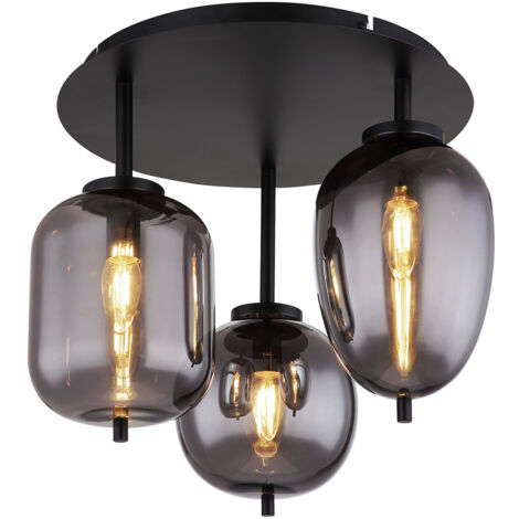 Globo Blacky Plafonnier Globe en verre fumé noir mat, 3 ampoules E14 (1/5)