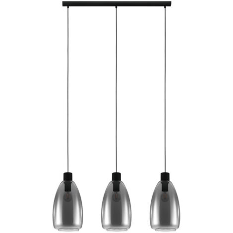 Lampe à suspension en verre Chelvey 3 lumières noir avec verre fumé - 32166 (1/3)
