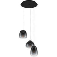 Lampe suspendue en verre Aguilar, noir et gris transparent E27 3x40w H: 110cm Ø43 cm dimmable