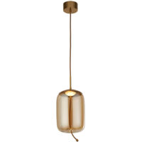Searchlight Lisbon Suspension à 1 lumière DEL, laiton satiné et verre ambré 2700K