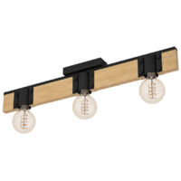 Plafond Bailig Steel, Bois noir, marron E27 3x40W L: 65,5 cm B: 10 cm H: 4,5 cm Dimmable