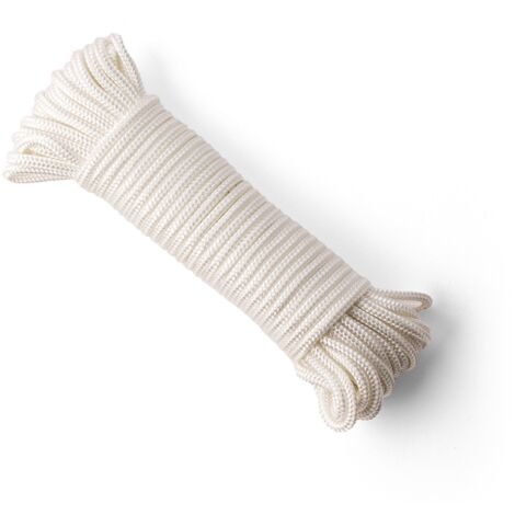 SNURO Corde Nylon Tressée (6 mm, 20 m) - Corde en Polyamide Blanc Solide Résistante à l'Usure - Paracorde Solide - Résistance à la Rupture 622kg
