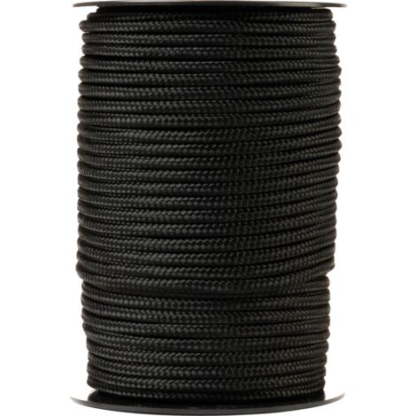 SNURO Corde Nylon Tressée (4mm, 50m, noir) - Paracorde en polyamide tressé robuste - Résistante à l'usure et solide - Charge de rupture 275kg