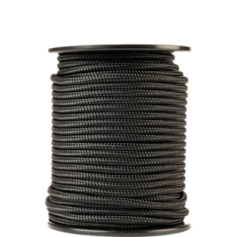 SNURO Corde Nylon Tressée (6mm, 50m, noir) - Paracorde en polyamide tressé robuste - Résistante à l'usure et solide - Charge de rupture 622kg