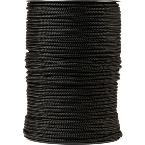 Corde nylon tressée 3mm 100m noire – Paracorde polyamide résistante à l'abrasion – Charge de rupture 170kg pour usages extérieurs exigeants