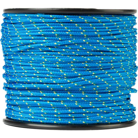 Corde polypropylène tressée 2mm 100m bleu jaune vert – Charge de rupture 71kg – Résistante pour camping et transport d'objets encombrants
