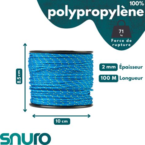 Corde Nylon 2mm 100m Jaune Fluo - Cordeau Maçon Polyamide Tressé Robuste Résistant UV Intempéries
