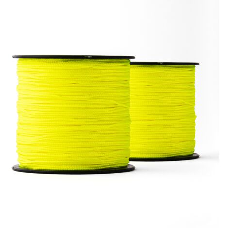 SNURO Corde Nylon Tressée (1 mm, 100 m- jaune) - 2 pièces - Corde Fluorescente en Polyamide Tressée Robuste pour N'importe quelle Utilisation - Résistante aux Intempéries - Cordeau de Maçon - 2 Pièces