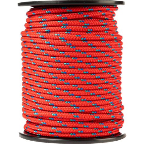 Corde polypropylène tressée 6mm 50m – Charge de rupture 531kg – Pour camping, transport d'objets encombrants – Couleur rouge, bleu, vert