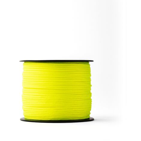SNURO Corde Nylon Tressée (2 mm, 100 m - jaune) - Corde Fluorescente en Polyamide Tressée Robuste pour N'importe quelle Utilisation - Résistante aux Intempéries - Cordeau de Maçon- Jaune Fluo