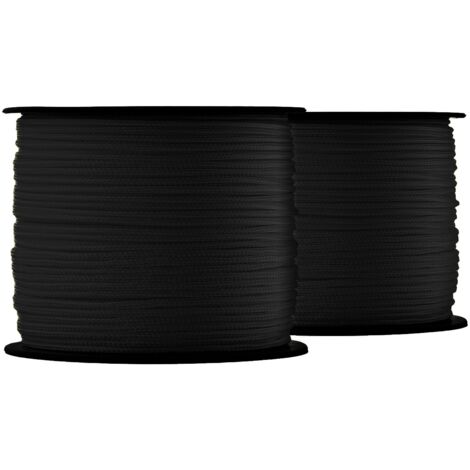 SNURO Corde Nylon Tressée (1mm, 100m, noir, 2pcs) - Corde noire en polyamide tressé robuste - Résiste aux intempéries - Corde de maçon - Charge de rupture 30kg