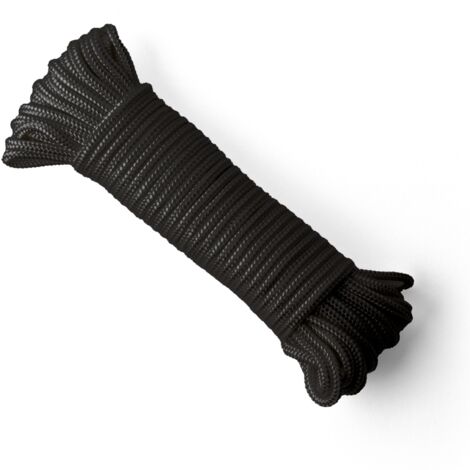 SNURO Corde Nylon Tressée (6 mm, 20 m) - Corde en Polyamide Noir Solide Résistante à l'Usure - Paracorde Solide - Résistance à la Rupture 622kg