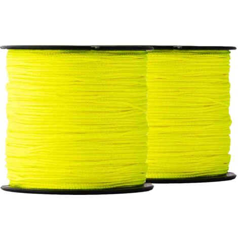 SNURO Corde Nylon Tressée (2 mm, 100 m - jaune) - 2 pièces- Corde Fluorescente en Polyamide Tressée Robuste pour Toute Utilisation - Résistante aux Intempéries - Cordeau de Maçon- Jaune Fluo