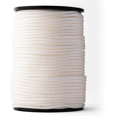 SNURO Corde Nylon Tressée (5 mm, 100 m) - Corde en Polyamide Blanc Solide Résistante à l'Usure - Paracorde Solide - Résistance à la Rupture 439kg