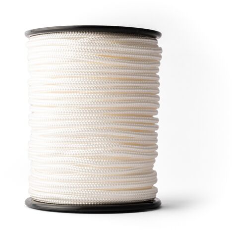 SNURO Corde Nylon Tressée (4 mm, 50 m) - Corde en Polyamide Blanc Solide Résistante à l'Usure - Paracorde Solide - Résistance à la Rupture 275kg