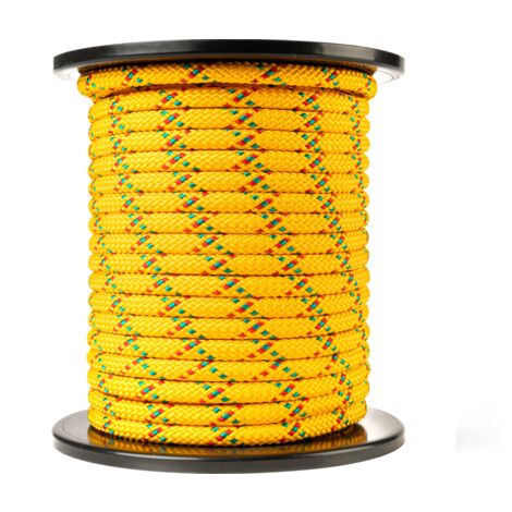 SNURO Corde Polypropylène Tressée (10mm, 50m, jaune avec rouge et vert) - Corde tressée - Paracorde légère pour l'extérieur, la survie et le jardin - Charge de rupture 1326kg