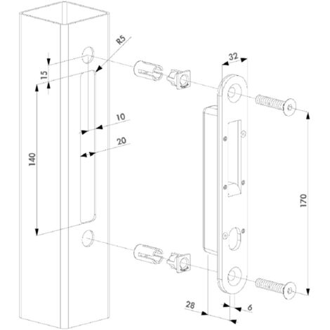 Gâche en acier inoxydable pour serrure à encastrer LOHCOMPACT.