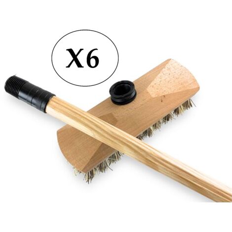 Lot de 6 Balai lave Pont mélange union naturel Manche en bois 1,30m Sortie 35 mm Imitation chiendent Tête en bois - LNT