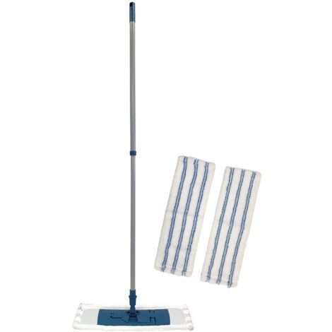 Lot de 1 Balai Téléscopique Professionnel et 2 Serpillères Microfibres Grattantes, 40 x 14 cm pour Laver, Nettoyer et Éponger Tous Types de Sols