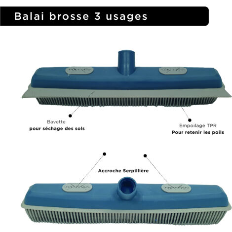 Balai raclette caoutchouc 130 cm – Manche télescopique – Picots pour poussières et salissures – Compatible tous types de surfaces