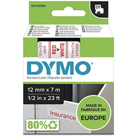 Ruban d'étiquetage DYMO D1 45015 Couleur de ruban: blanc Couleur de police:rouge 12 mm 7 m