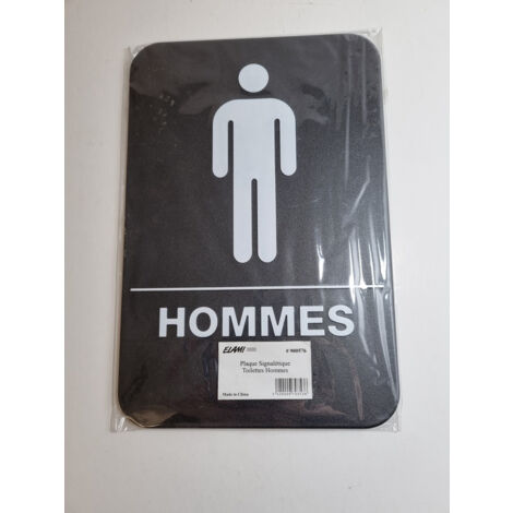 Plaque Signalétique Toilettes Hommes - ELAMI - PVC Rigide Noir et Blanc (1/2)