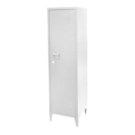 Vestiaire métallique blanc 1 porte 2 étagères – Design industriel – Fentes d'aération – Dimensions L 38 x l 38 x H 137 cm – Urban Living (1/4)