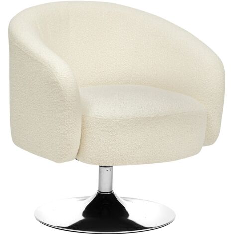 Atmosphera – Fauteuil pivotant en velours blanc – Rembourrage en mousse épaisse – Structure en bois de pin et contreplaqué – Pour salon et bureau