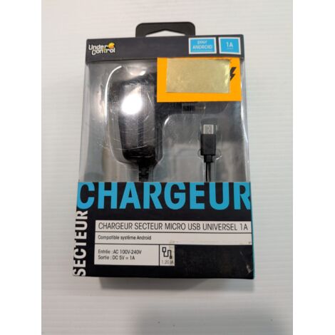 UNDER CONTROL - Chargeur secteur Micro USB - 1A - Câble 1.20m - Universel - Voir photos (1/3)