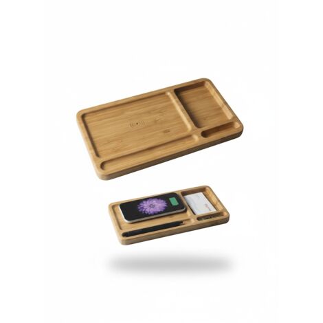 BLAUPUNKT - Organisateur de bureau en bambou - Chargeur induction 5W - Design éco-responsable - Voir photos (1/3)