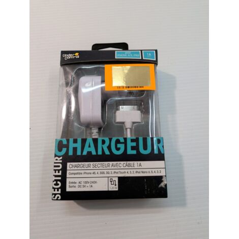 UNDER CONTROL - Chargeur secteur avec câble 30 broches - 1A - Longueur 1.20m - Idéal iPhone 4 et iPad - Voir photos (1/3)