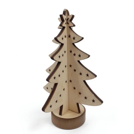 SAPIN bois - Décoration de Noël lumineuse LED - Effet 3D découpe laser - Fonctionne sur piles - Voir photos (1/2)