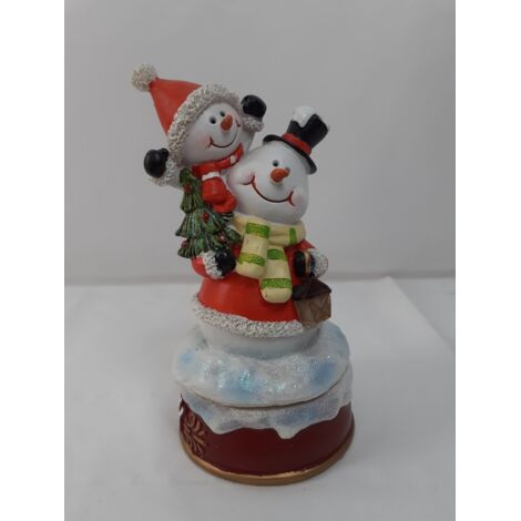 Figurine musicale de Noël - Duo bonshommes de neige - Finition pailletée - Fonctionne à piles - Voir photos (1/3)