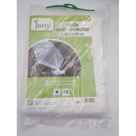 JANY - Voile anti-insectes - 1,60x5,00m - 25g/m2 - Traité anti UV - Protection cultures - Voir photos (1/2)
