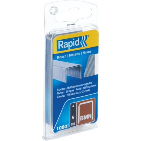 RAPID - Agrafes BMN en fil fin - 6mm - Blister 1080 - Fixation textile, étiquette, décoration, bois tendre, compatible outils Bosch, Metabo, Novus - (40109555) (1/5)