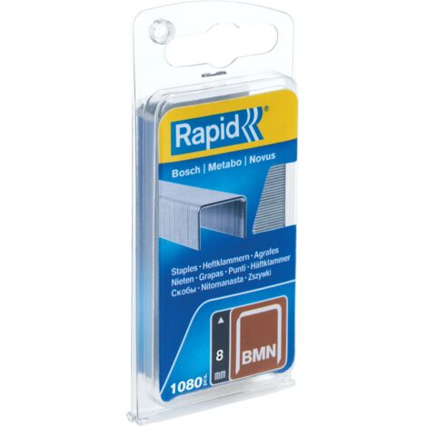 RAPID - Agrafes BMN en fil fin - 8mm - Blister 1080 - Fixation textile, étiquette, décoration, bois tendre, compatible outils Bosch, Metabo, Novus - (40109556)