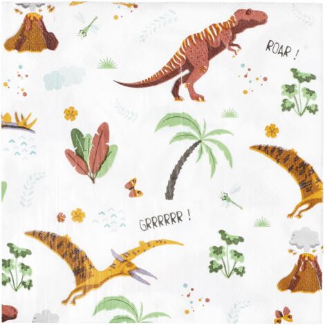 PARTY TIME - EA10218 Serviettes en Papier Motif Dinosaure - Accessoire de fête pour célébrations et Anniversaires - Lot de 20 - Dimensions : 33 x 33 cm (1/5)