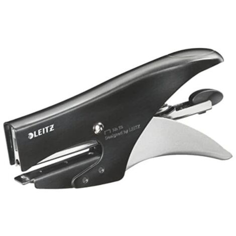 Leitz Pince Agrafeuse, Capacité 15 Feuilles, Noir Satiné, Boîtier Métallique Ergonomique, Chargement par l'Arrière, Agrafes Incluses P2 (No. 10), Gamme Style, 55646094 (1/4)