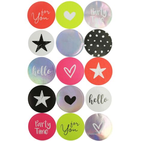 Sticker rond fluo et holographique 3,5cm 15 pièces (1/2)