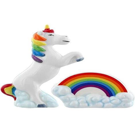 Puckator Ensemble de sel enchanté et Pepe-unicorno et arc-en-ciel en céramique, blanc, multicolore, hauteur 5-12 cm, largeur 8 cm, profondeur 3,5-4cm (1/2)