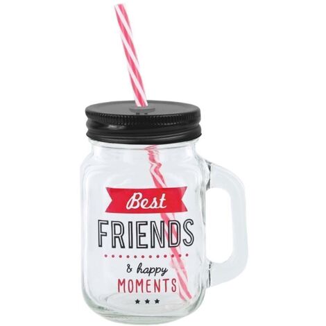 DITES LE AVEC DES MOTS FY7559 Best Friends Mason jar Verre Transparent/Rouge 11 x 8,50 x 19,80 cm (1/2)