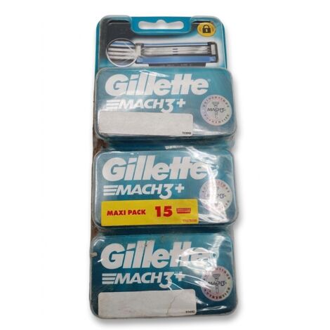 Lot de 15 - GILLETTE - Recharges de lames MACH3+ - Lames plus affûtées - Rasage haute précision - Emballage légèrement usé - Voir photos (1/4)