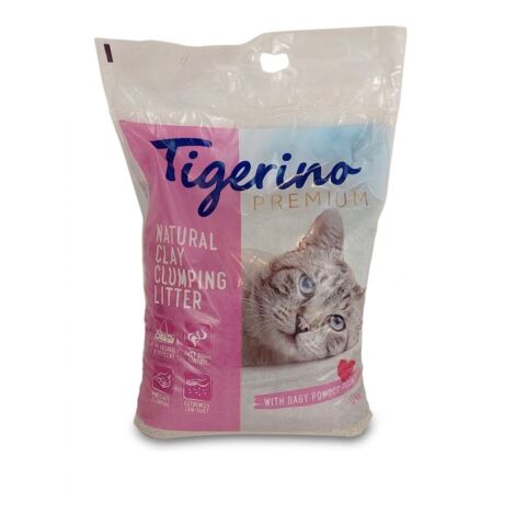 TIGERINO - Litière agglomérante en argile naturelle - 12kg - Parfum poudre de bébé - Ultra absorbante - Voir photos